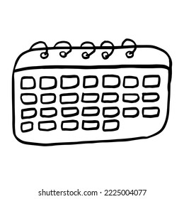 Doodle calendar cartoon vector illustration black on white, hand drawn, sketch style, isolated on white background.