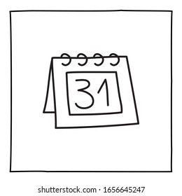 Doodle calendar end month icon or logo, hand drawn with thin black line.