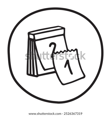 Doodle calendar with first page torn off icon or logo