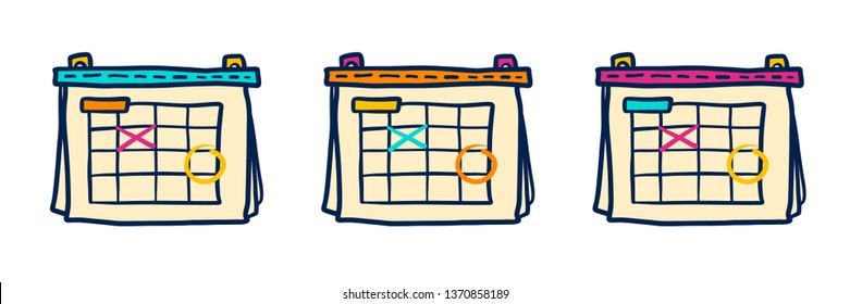Doodle Calendar icon set. Hand drawn Cartoon set of calendar icons for your web design isolated on white background