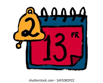Doodle calendar icon. Vector cartoon illustration. Tear-off calendar with notification icon. Hand-drawn ink design.