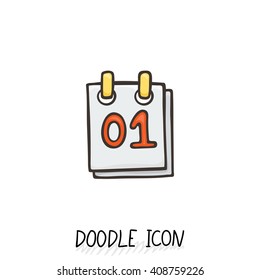 Doodle calendar icon. Vector illustration. Tear-off calendar.