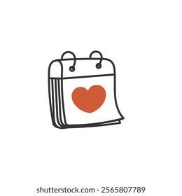 doodle calendar with love sign illustration