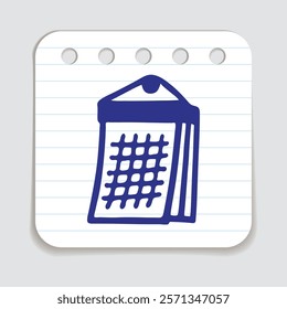 Doodle calendar schedule icon hand drawn with blue pen on a notepaper