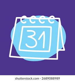 Doodle calendar schedule icon hand drawn with thin line and colorful blob
