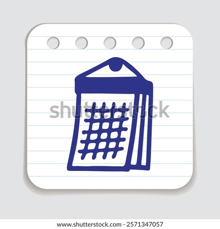 Doodle calendar schedule icon hand drawn with blue pen on a notepaper
