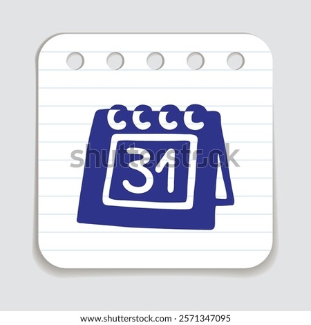 Doodle calendar schedule icon hand drawn with blue pen on a notepaper