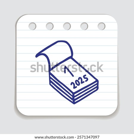 Doodle calendar schedule icon hand drawn with blue pen on a notepaper