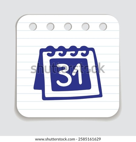 Doodle calendar schedule icon hand drawn with blue pen on a notepaper
