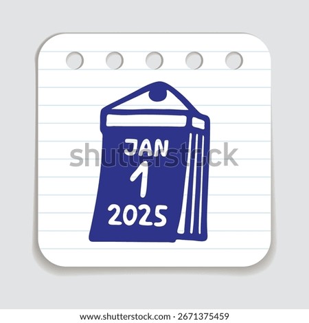 Doodle calendar schedule icon hand drawn with blue pen on a notepaper