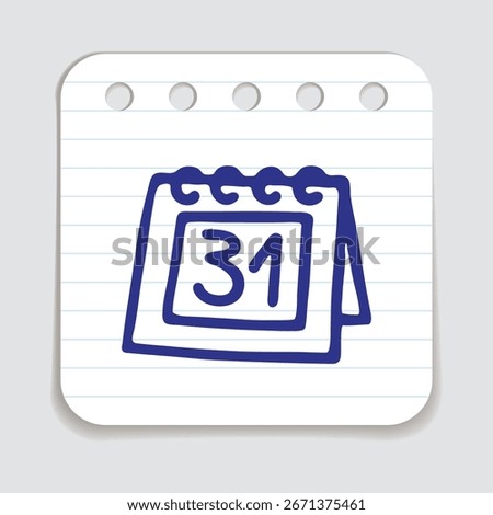 Doodle calendar schedule icon hand drawn with blue pen on a notepaper