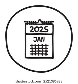 Doodle calendar schedule icon or logo, hand drawn with thin black line.