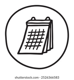 Icono o logotipo del calendario de Doodle, dibujado a mano con una delgada línea negra.