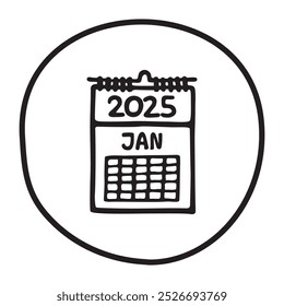 Doodle calendar schedule icon or logo, hand drawn with thin black line.