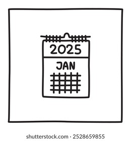 Icono o logotipo del calendario de Doodle, dibujado a mano con una delgada línea negra.