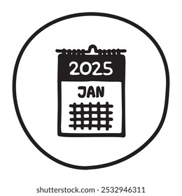 Ícone ou logotipo do cronograma do calendário de doodle, desenhado à mão com linha preta fina.