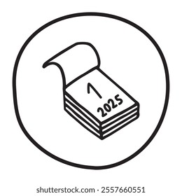 Doodle calendar schedule icon or logo, hand drawn with thin black line.