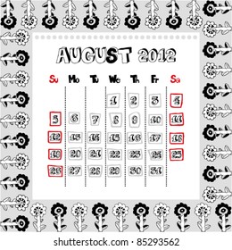 doodle calendar for year 2012, August