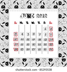 doodle calendar for year 2012, June