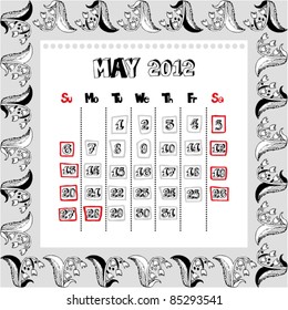 doodle calendar for year 2012, May