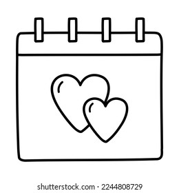 Doodle calendar,14 february for greeting cards, posters, stickers and seasonal design.