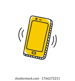 Doodle caller smartphone icon. Vector isolated illustration of smart phone.