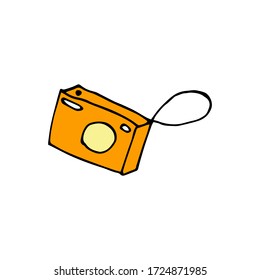 Doodle camera. hand drawn of a camera isolated on a white background. Vector illustration sticker, icon, design element