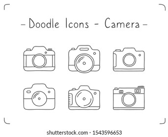 Doodle camera icons on white background, vector eps10 illustration
