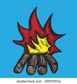 doodle camp fire,  vector illustration icon