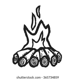 doodle camp fire doodle, vector illustration icon