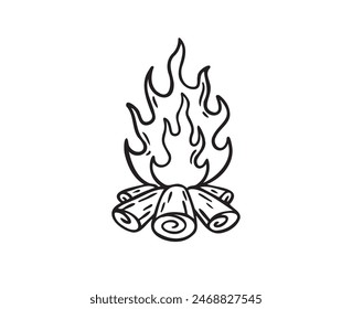 Doodle campfire for camp. outline fire camping, hand drawn campfire for outdoor activities. Vector illustration