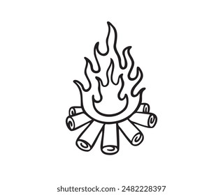 Doodle campfire for camp. outline fire camping, hand drawn campfire for outdoor activities. Vector illustration