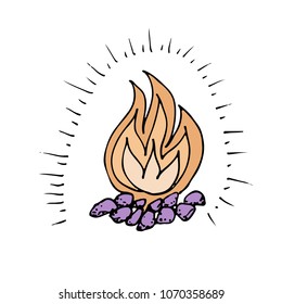 Doodle camping fire hand drawn colored vector illustration