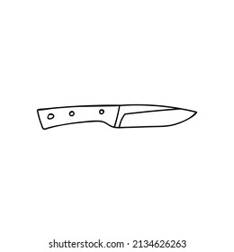 Icono de cuchillo de acampada de garabato en vector. Icono de cuchillo de campamento dibujado a mano en vector