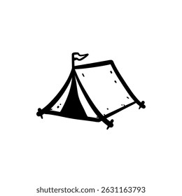 Doodle Camping Tent Line Vector Black and White Style