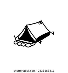 Doodle Camping Tent Line Vector Black and White Style