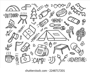 doodle camping tent theme complete with equipment