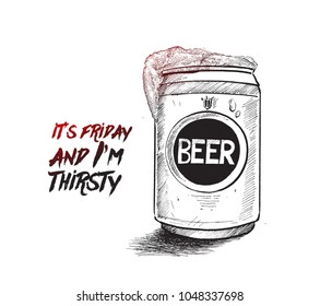 Doodle of Can beer, Hand Drawn Sketch Vector illustration. 