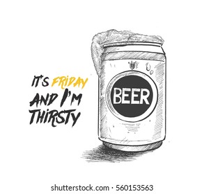 Doodle of Can beer, Hand Drawn Sketch Vector illustration. 