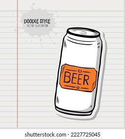 Doodle of can beer on white paper background 