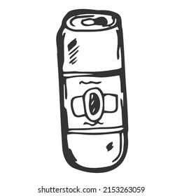 Doodle of Can beer vector. Line sketch of beer. Bar restaurant and menu concept