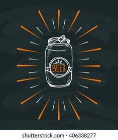 Doodle of Can beer vector on black board