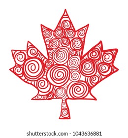 A doodle of a Canadian maple leaf filled with spirals in vector format.
