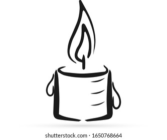 Doodle candle icon isolated on white. Symbol for design postcard, invitation, poster. Hand drawing vector stock illustration