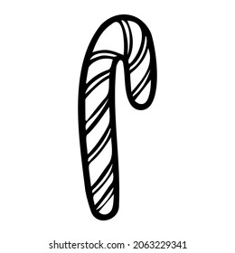 Doodle candy cane in vector. Idea for design of cards, background, pattern, set or childrens illustration.