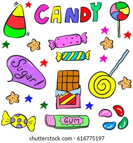 Doodle candy colorful various object
