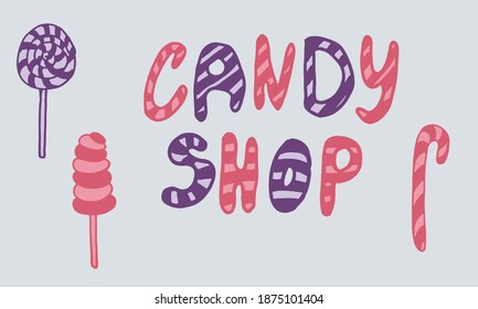 Doodle candy illustration. Hand drawn dessert isolated on white background. Vector festive icon for candy shop poster. Sweet unhealthy food