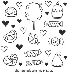 Doodle of candy many various hand draw