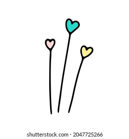 Doodle candy in the shape of a heart. Lollipop on stick isolated on white background. Hand-drawn outline sweet dessert for kids party, Easter, birthday, Valentines Day decoration. Vector illustration