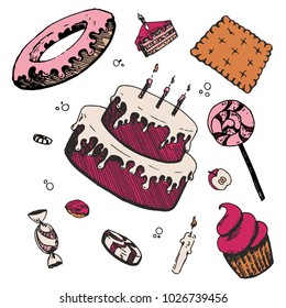 Doodle candy vector clip art set of 9 sweet images
